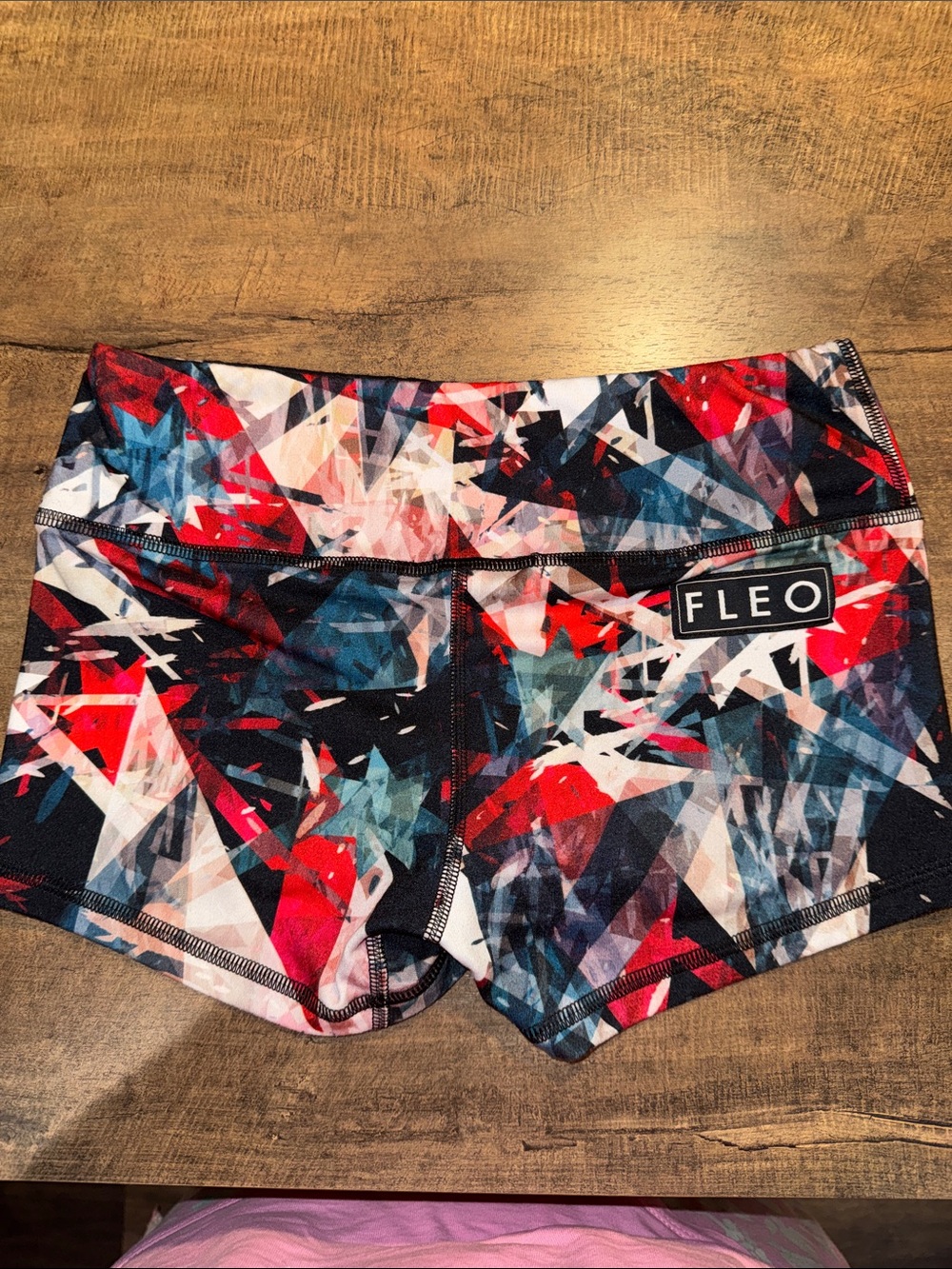 FLEO Abstract Crystal Print Booty Shorts XS Geometric Athletic Shorts